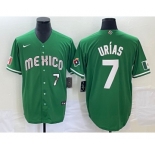 Men's Mexico Baseball #7 Julio Urias Number Green 2023 World Baseball Classic Stitched Jersey4