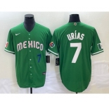 Men's Mexico Baseball #7 Julio Urias Number Green 2023 World Baseball Classic Stitched Jersey