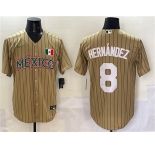 Men's Mexico Baseball #8 Enrique Hernandez Tan 2023 World Baseball Classic Stitched Jersey