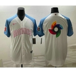 Men's Mexico Baseball Big Logo 2023 White Blue World Classic Stitched Jersey2