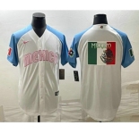 Men's Mexico Baseball Big Logo 2023 White Blue World Classic Stitched Jersey3