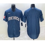 Men's Mexico Baseball Blank 2023 Navy Blue Pinstripe World Baseball Classic Stitched Jersey