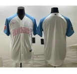 Men's Mexico Baseball Blank 2023 White Blue World Classic Stitched Jerseys