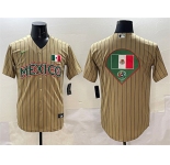 Men's Mexico Baseball Tan 2023 World Baseball Classic Team Big Logo Stitched Jerseys