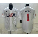Men's USA Baseball #1 Jeff McNeil 2023 White World Classic Stitched Jersey
