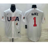 Men's USA Baseball #1 Jeff McNeil 2023 White World Classic Stitched Jerseys