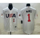 Mens USA Baseball #1 Jeff McNeil Number 2023 White World Classic Stitched Jersey