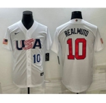 Mens USA Baseball #10 JT Realmuto Number 2023 White World Baseball Classic Stitched Jersey