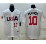 Men's USA Baseball #10 JT Realmuto Number 2023 White World Baseball Classic Stitched Jerseys