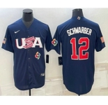 Men's USA Baseball #12 Kyle Schwarber 2023 Navy World Baseball Classic Stitched Jersey