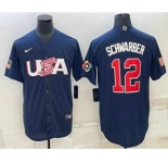 Men's USA Baseball #12 Kyle Schwarber 2023 Navy World Baseball Classic Stitched Jerseys