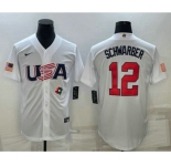 Men's USA Baseball #12 Kyle Schwarber 2023 White World Baseball Classic Stitched Jerseys