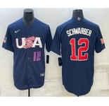 Mens USA Baseball #12 Kyle Schwarber Number 2023 Navy World Baseball Classic Stitched Jersey