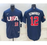 Men's USA Baseball #12 Kyle Schwarber Number 2023 Navy World Baseball Classic Stitched Jerseys