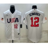 Men's USA Baseball #12 Kyle Schwarber Number 2023 White World Baseball Classic Stitched Jerseys