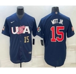 Men's USA Baseball #15 Bobby Witt Jr Number 2023 Navy World Baseball Classic Stitched Jersey