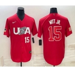 Men's USA Baseball #15 Bobby Witt Jr Number 2023 Red World Baseball Classic Stitched Jerseys