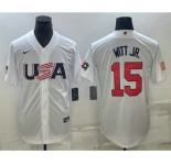 Men's USA Baseball #15 Bobby Witt Jr Number 2023 White World Baseball Classic Replica Stitched Jersey2