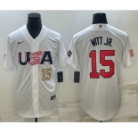 Men's USA Baseball #15 Bobby Witt Jr Number 2023 White World Baseball Classic Replica Stitched Jersey