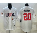 Men's USA Baseball #20 Pete Alonso 2023 White World Baseball Classic Stitched Jersey