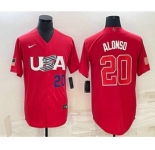 Mens USA Baseball #20 Pete Alonso Number 2023 Red World Classic Stitched Jersey1
