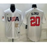 Men's USA Baseball #20 Pete Alonso Number 2023 White World Baseball Classic Stitched Jersey
