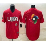 Men's USA Baseball 2023 Red World Big Logo With Patch Classic Stitched Jerseys