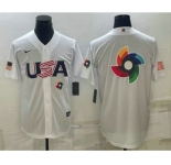 Men's USA Baseball 2023 White World Baseball Big Logo With Patch Classic Replica Stitched Jerseys