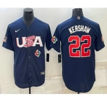 Men's USA Baseball #22 Clayton Kershaw 2023 Navy World Baseball Classic Stitched Jerseys