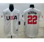 Men's USA Baseball #22 Clayton Kershaw 2023 White World Baseball Classic Stitched Jerseys