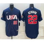 Men's USA Baseball #22 Clayton Kershaw Number 2023 Navy World Baseball Classic Stitched Jerseys
