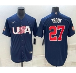 Men's USA Baseball #27 Mike Trout 2023 Navy World Baseball Classic Stitched Jerseys