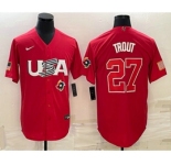 Men's USA Baseball #27 Mike Trout 2023 Red World Classic Stitched Jerseys