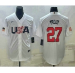 Men's USA Baseball #27 Mike Trout 2023 White World Baseball Classic Replica Stitched Jerseys