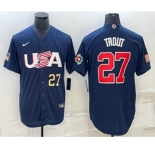 Men's USA Baseball #27 Mike Trout Number 2023 Navy World Baseball Classic Stitched Jersey