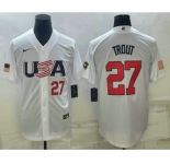 Mens USA Baseball #27 Mike Trout Number 2023 White World Baseball Classic Replica Stitched Jersey