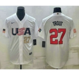Men's USA Baseball #27 Mike Trout Number 2023 White World Baseball Classic Replica Stitched Jerseys