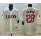 Men's USA Baseball #28 Nolan Arenado 2023 White World Baseball Classic Replica Stitched Jersey