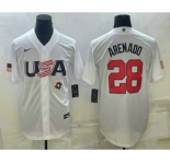 Men's USA Baseball #28 Nolan Arenado 2023 White World Baseball Classic Replica Stitched Jerseys