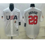 Men's USA Baseball #28 Nolan Arenado Number 2023 White World Baseball Classic Replica Stitched Jersey1