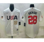 Men's USA Baseball #28 Nolan Arenado Number 2023 White World Baseball Classic Replica Stitched Jersey
