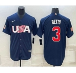 Men's USA Baseball #3 Mookie Betts 2023 Navy World Baseball Classic Stitched Jerseys