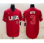 Men's USA Baseball #3 Mookie Betts 2023 Red World Classic Stitched Jersey