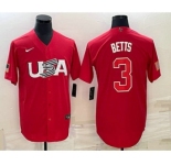 Men's USA Baseball #3 Mookie Betts 2023 Red World Classic Stitched Jerseys