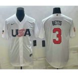 Men's USA Baseball #3 Mookie Betts 2023 White World Baseball Classic Replica Stitched Jersey