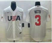 Men's USA Baseball #3 Mookie Betts 2023 White World Baseball Classic Replica Stitched Jersey