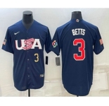 Mens USA Baseball #3 Mookie Betts Number 2023 Navy World Baseball Classic Stitched Jersey