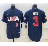 Men's USA Baseball #3 Mookie Betts Number 2023 Navy World Baseball Classic Stitched Jerseys