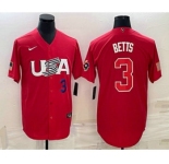 Men's USA Baseball #3 Mookie Betts Number 2023 Red World Classic Stitched Jersey1