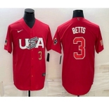 Mens USA Baseball #3 Mookie Betts Number 2023 Red World Classic Stitched Jersey